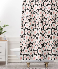 Retro Black and Pink Floral Shower Curtain, West End Floral Design, Fabric Bathroom Decor