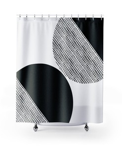 Retro Black and White Design Shower Curtain for Mid Century Modern Bathroom