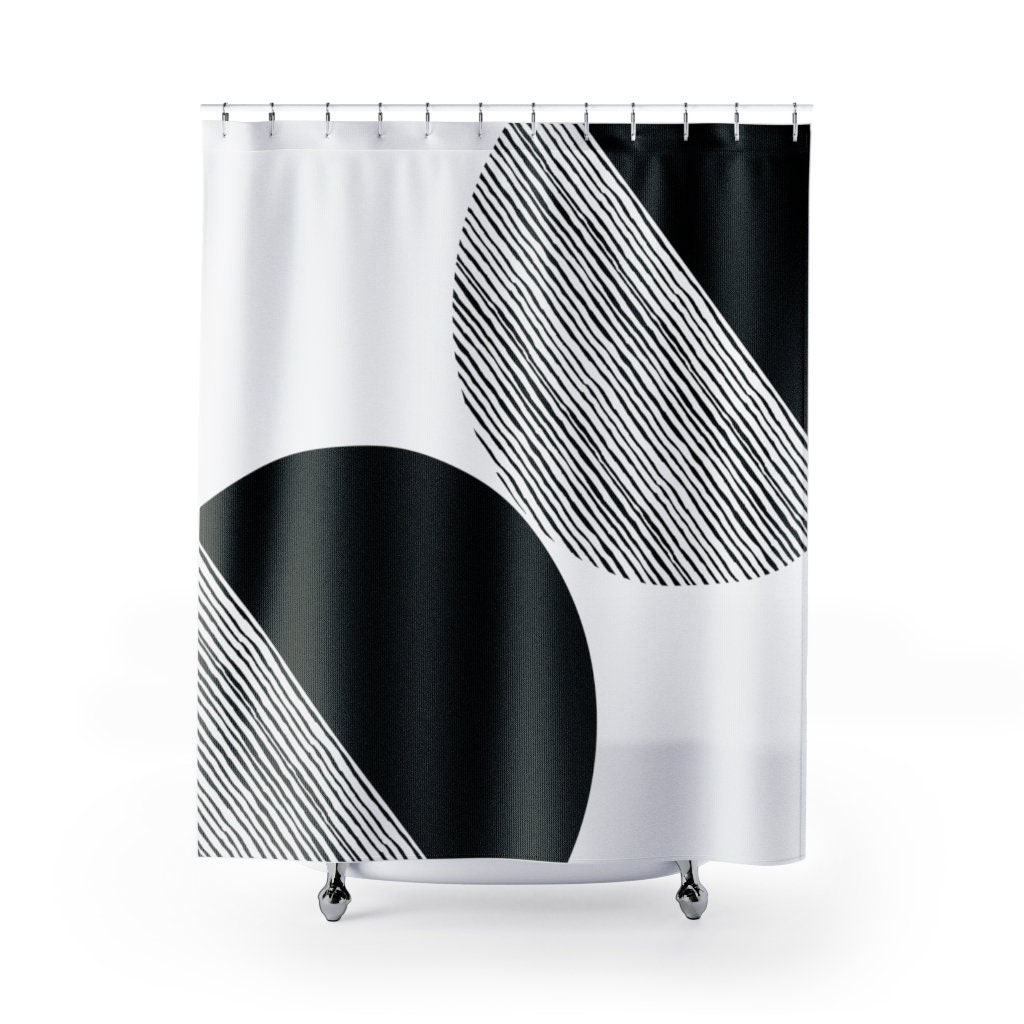 Retro Black and White Design Shower Curtain for Mid Century Modern Bathroom