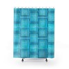 Retro Blue Green Yellow Block Print Shower Curtain for MCM Bathroom