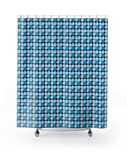Retro Blue and Black Mid Century Modern Shower Curtain for MCM Bathroom