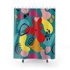 Retro Boho Abstract Art Shower Curtain - Teal Blue and Bohemian Design for Mid Century Modern Bathroom