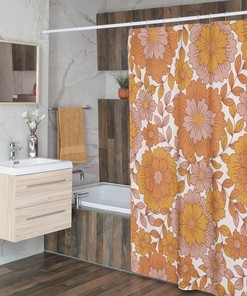 Retro Boho Flowers Shower Curtain, Groovy 60's 70's Hippie Bathroom Accessory, Chic Vintage Curtain