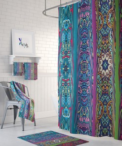 Retro Boho Hippie Shower Curtain | Abstract Fabric Bath Curtain | Vintage Bathroom Decor