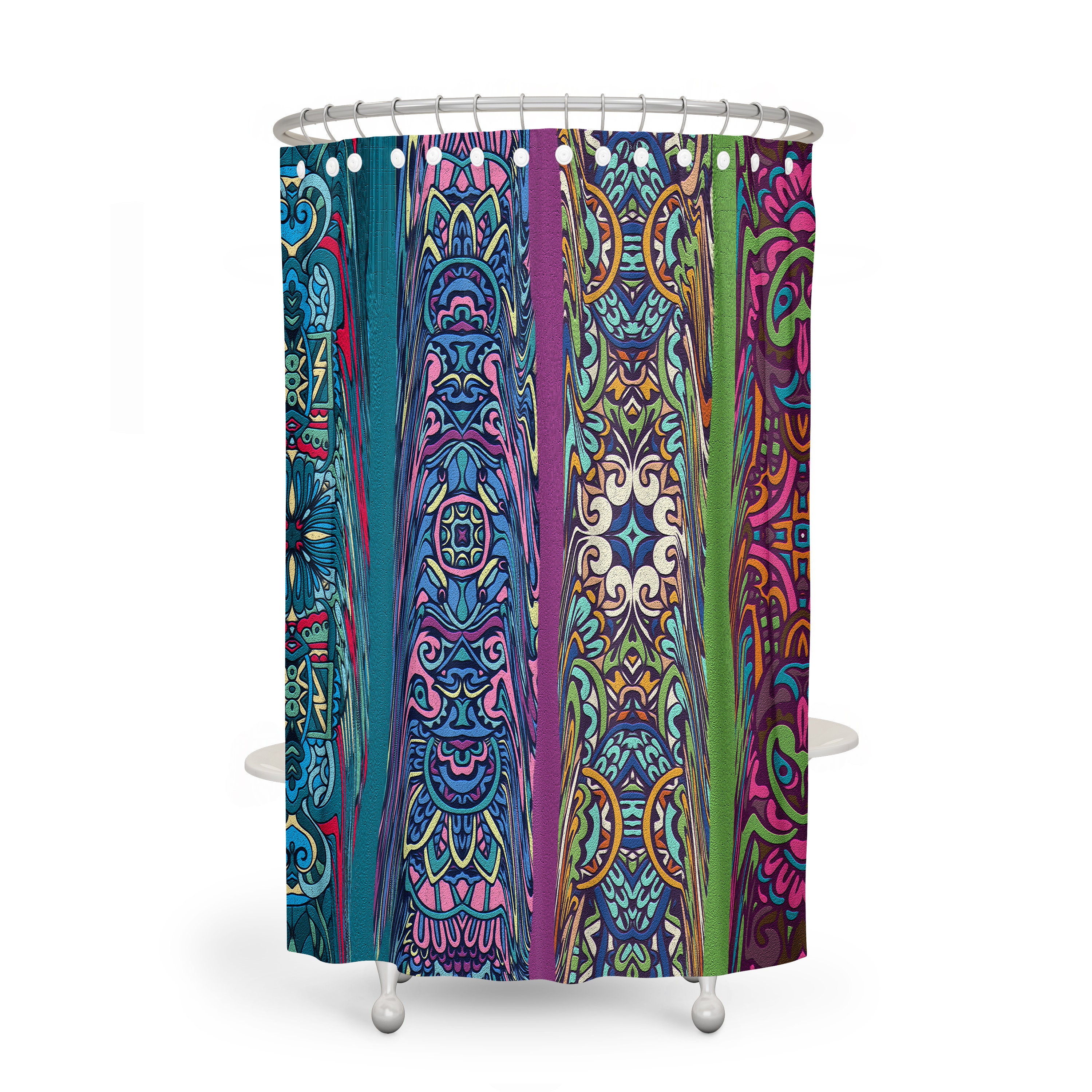 Retro Boho Hippie Shower Curtain | Abstract Fabric Bath Curtain | Vintage Bathroom Decor - Image 2