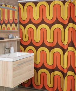 Retro Boho Shower Curtain, Mid Century Modern Bathroom Accessory, Home Gift
