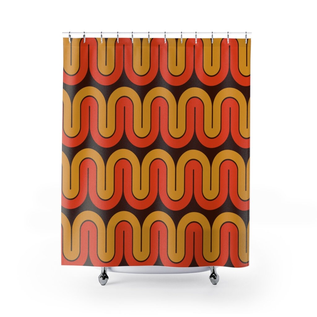 Retro Boho Shower Curtain, Mid Century Modern Bathroom Accessory, Home Gift - Image 2
