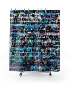 Retro Boombox Graffiti Shower Curtain for 80s Hip Hop Vibes