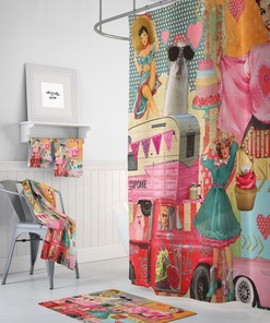 Retro Camper Theme Shower Curtain | Queen of the Camper Design | Vintage Bathroom Decor