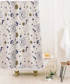Retro Celestial Shower Curtain | Outer Space Stars Bath Curtain | Vintage Bathroom Decor