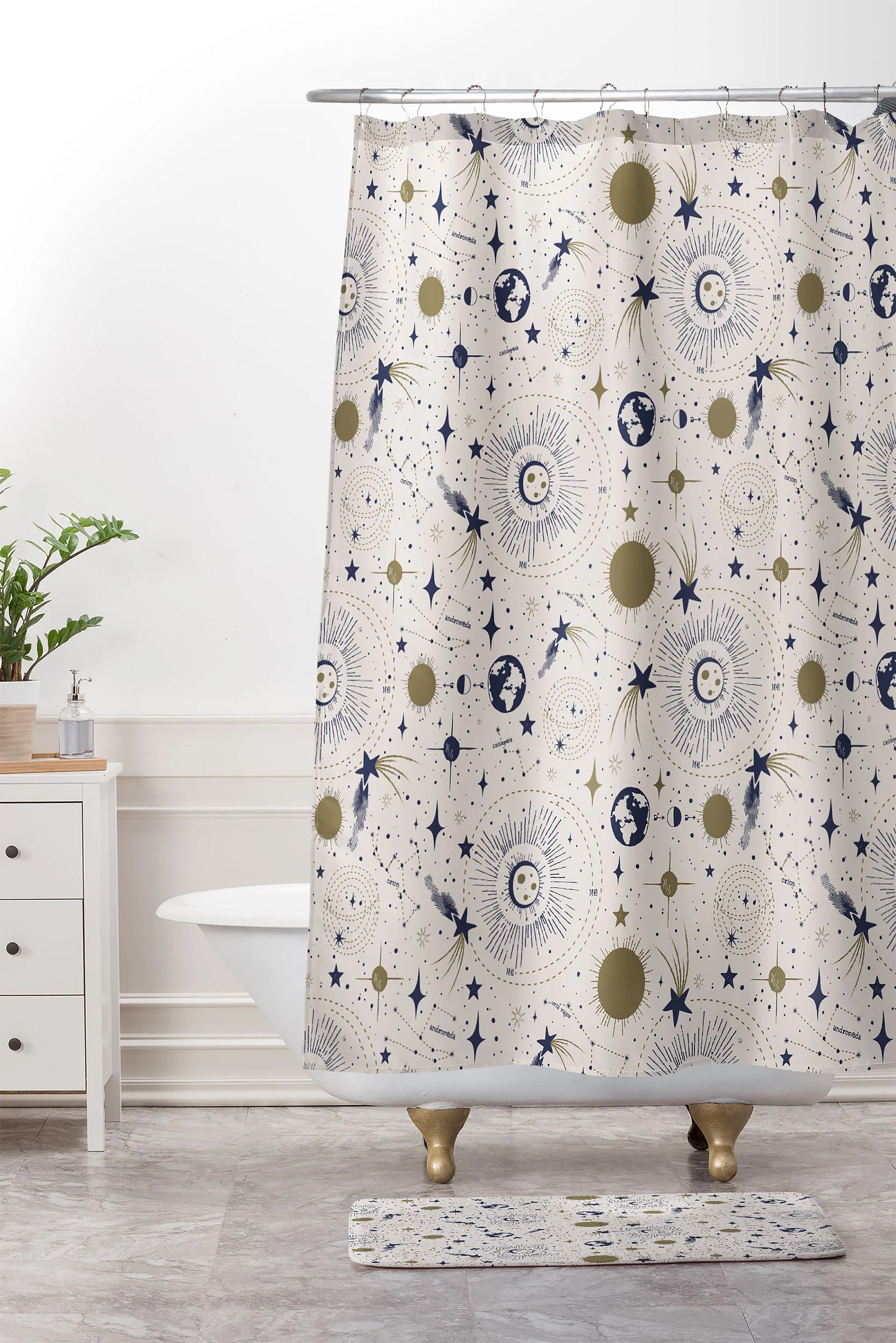Retro Celestial Shower Curtain | Outer Space Stars Bath Curtain | Vintage Bathroom Decor - Image 2