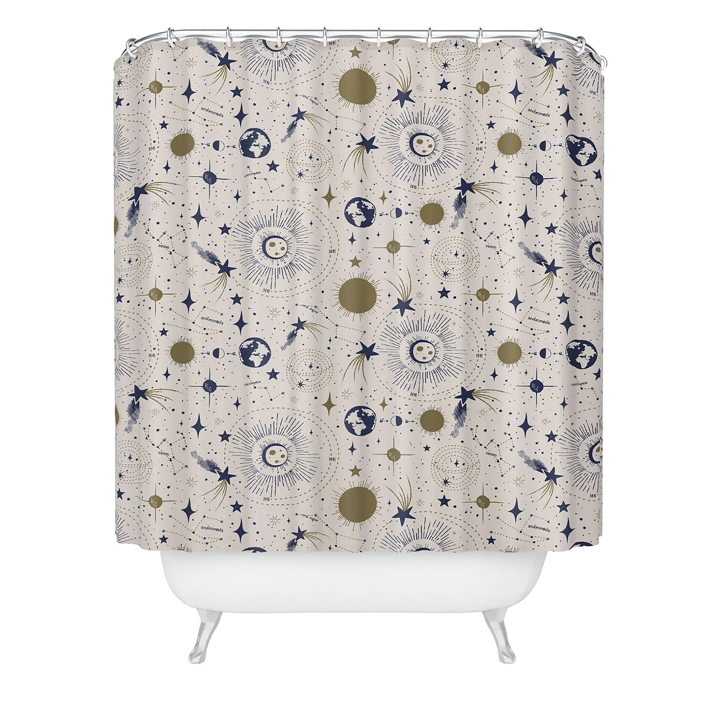 Retro Celestial Shower Curtain | Outer Space Stars Bath Curtain | Vintage Bathroom Decor - Image 3