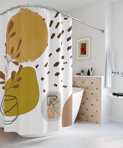 Retro Chic Geometric Shower Curtain - MCM Gold Brown Green Gray and Bohemian Design for Home Decor