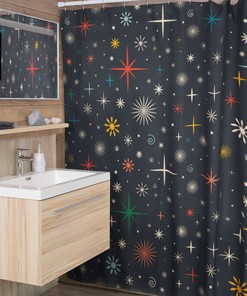 Retro Christmas Bathroom Decor, Holiday Shower Curtain, Festive Tub Curtain