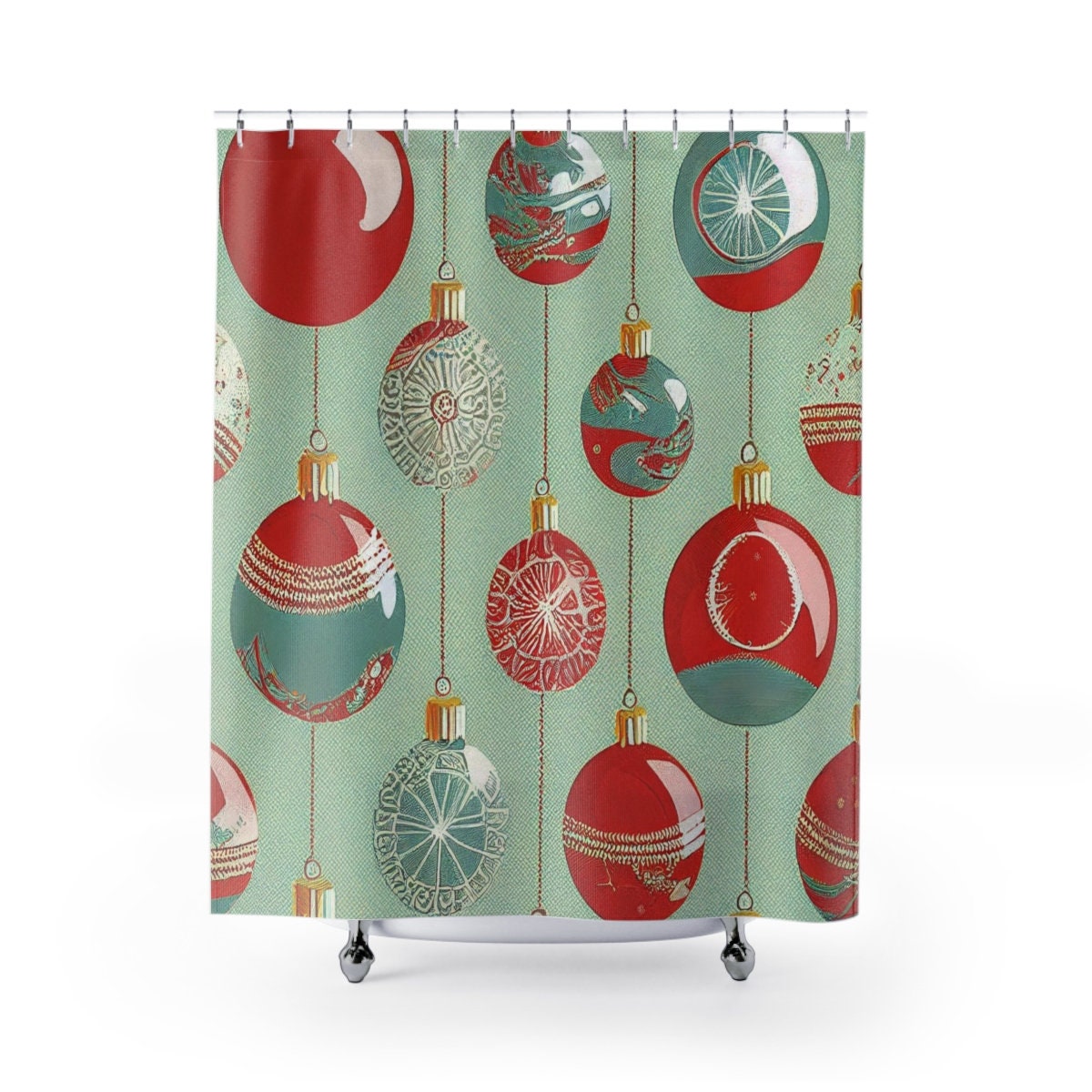 Retro Christmas Shower Curtain, Festive Holiday Bathroom Decor - Image 2