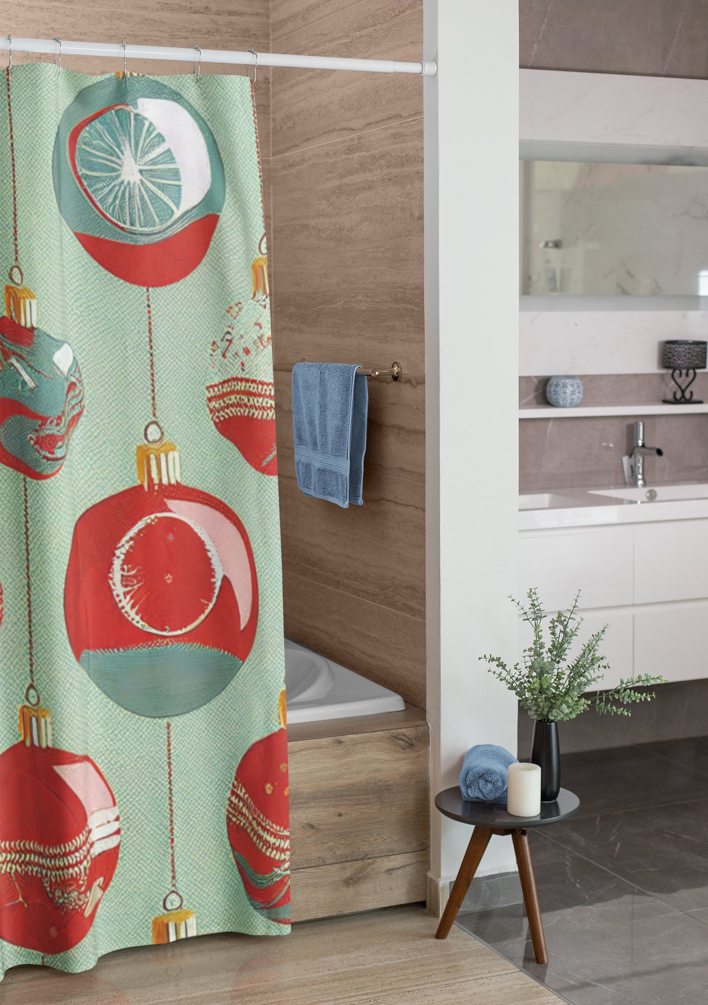 Retro Christmas Shower Curtain, Festive Holiday Bathroom Decor - Image 4