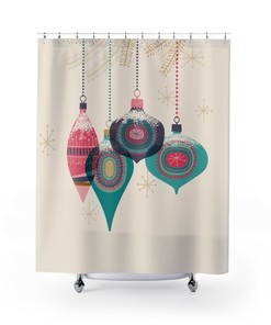 Retro Christmas Shower Curtain | Mid Century Modern Christmas Decor | Indoors Cute Christmas Decor Bathroom Accessories