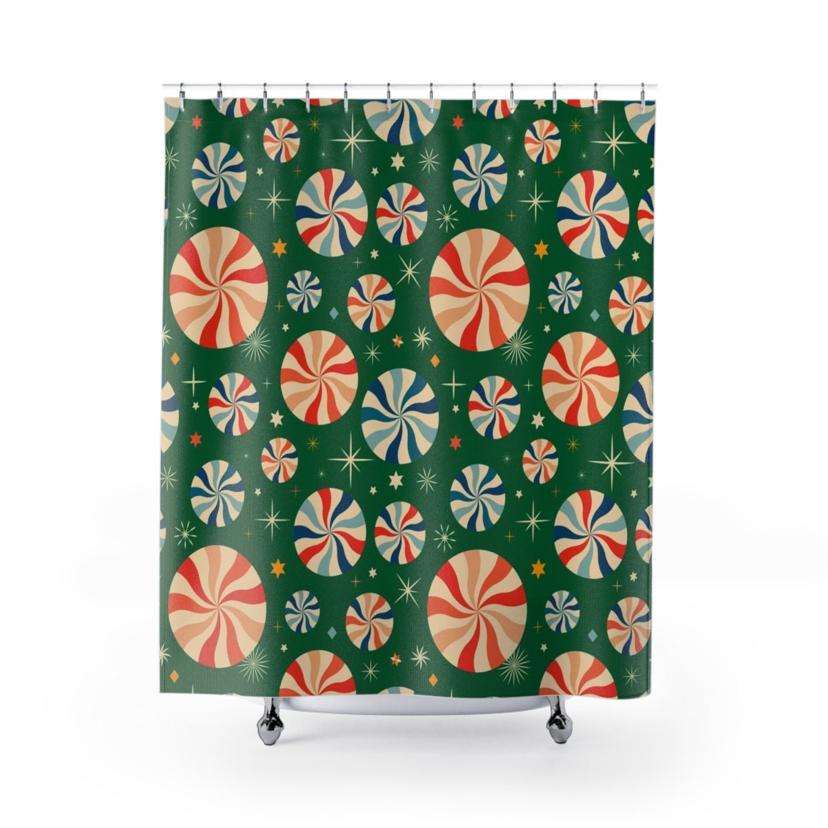 Retro Christmas Tub Curtain, Holiday Bathroom Decor - Image 2