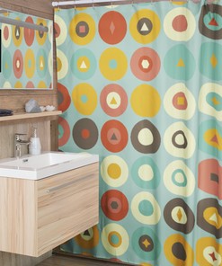 Retro Circle Shower Curtain, Groovy Hippie Bathroom Decor, 1970s Inspired Tub Accessory