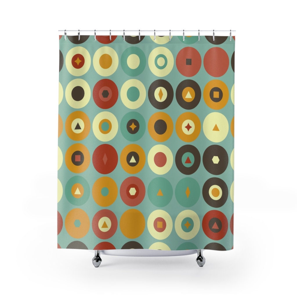 Retro Circle Shower Curtain, Groovy Hippie Bathroom Decor, 1970s Inspired Tub Accessory - Image 2