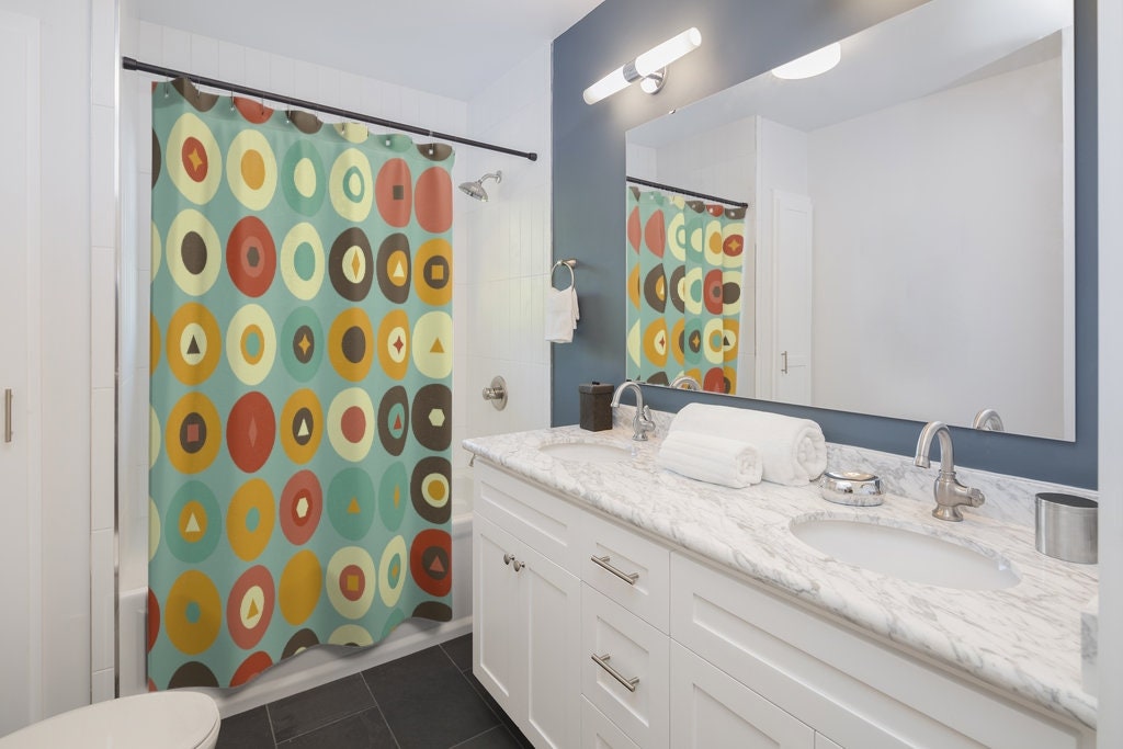 Retro Circle Shower Curtain, Groovy Hippie Bathroom Decor, 1970s Inspired Tub Accessory - Image 3