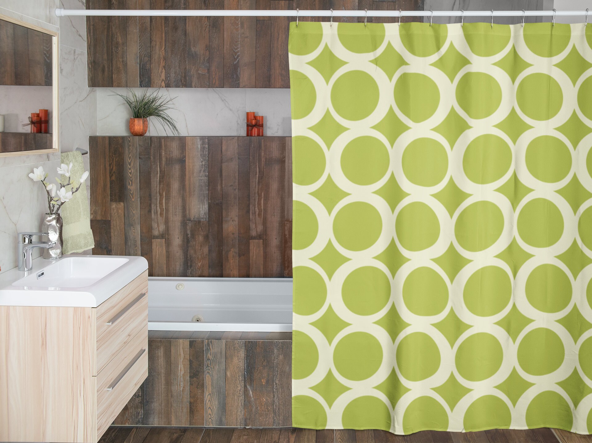 Retro Circles Shower Curtain, Groovy 60's 70's Hippie Bathroom Accessory, Retro Bathroom Decor
