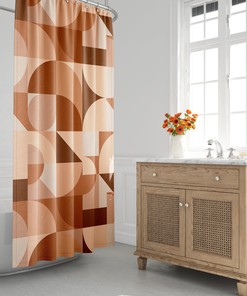 Retro Color Block Mid Century Modern Bath Curtain - Geometric Abstract Design for a Boho Bathroom
