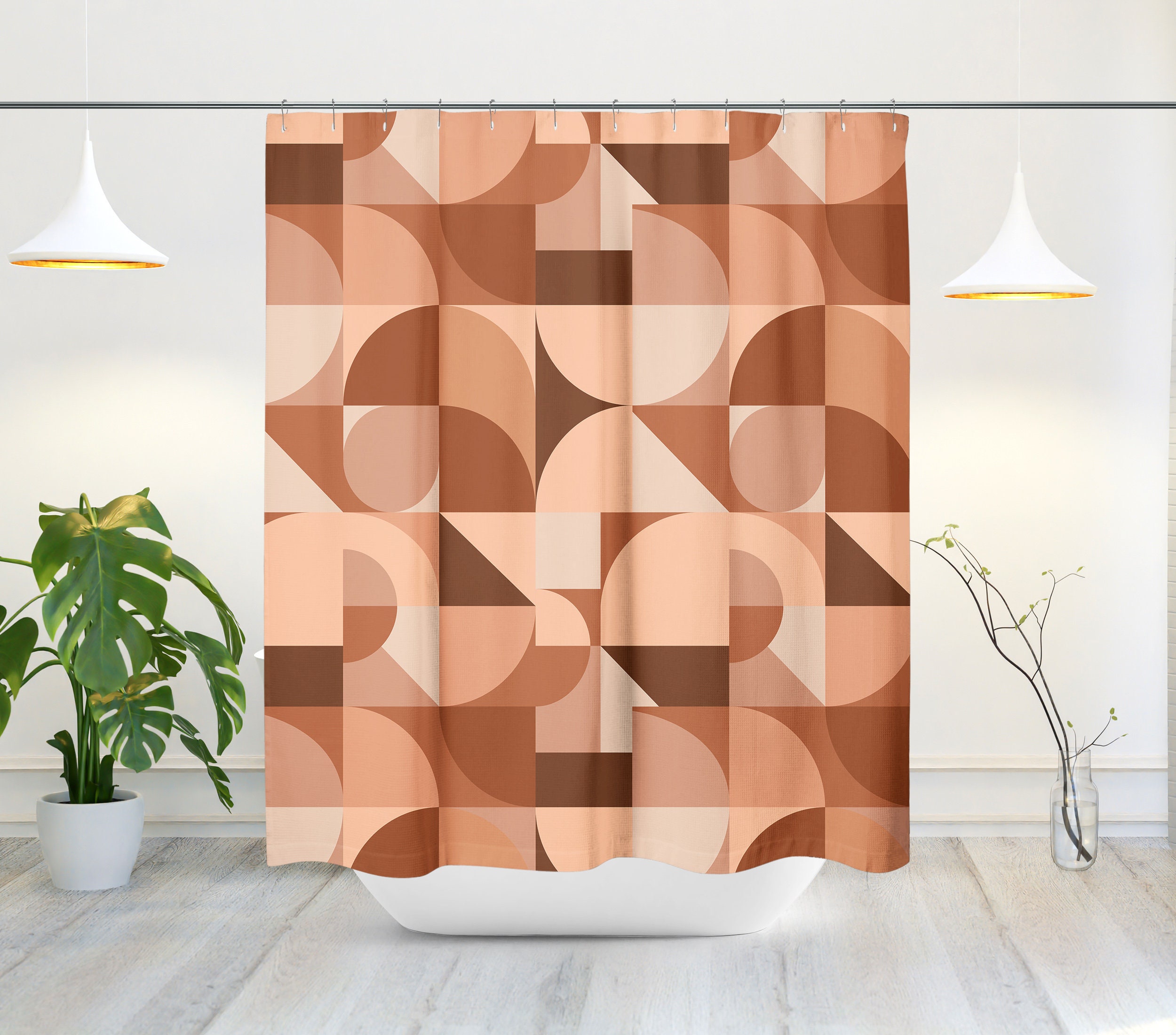 Retro Color Block Mid Century Modern Bath Curtain - Geometric Abstract Design for a Boho Bathroom - Image 2