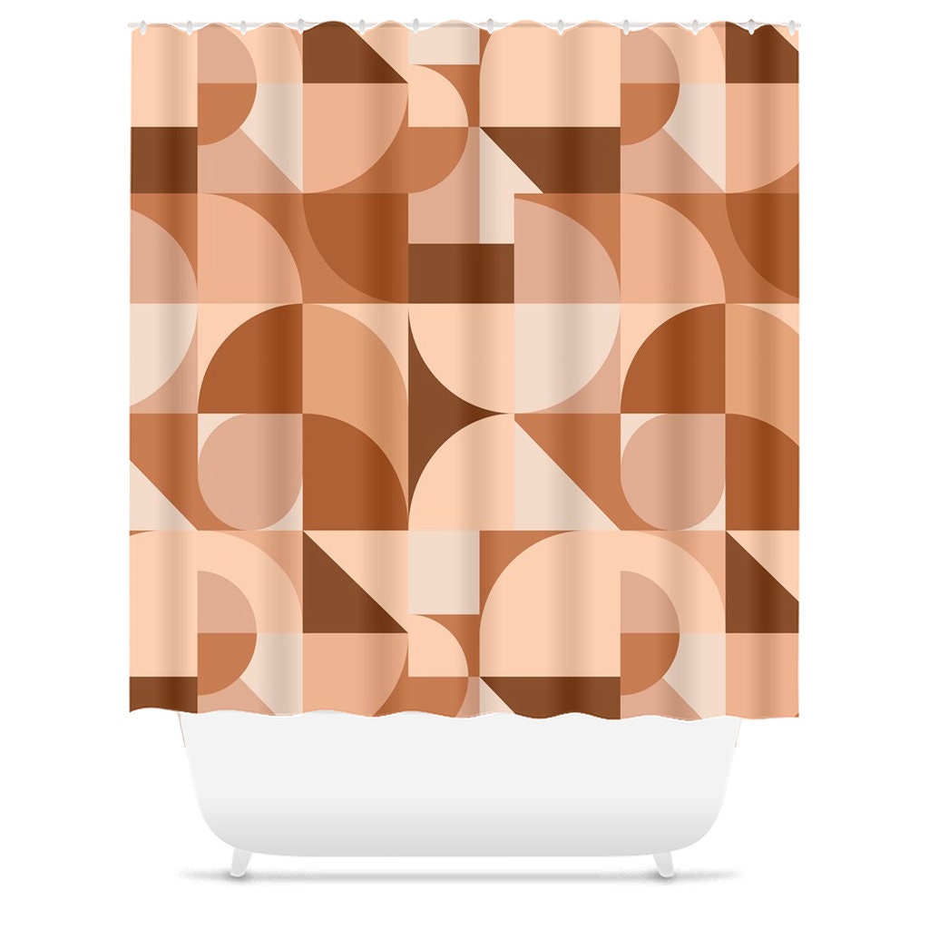 Retro Color Block Mid Century Modern Bath Curtain - Geometric Abstract Design for a Boho Bathroom - Image 3