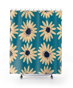 Retro Daisy Flowers Mod Boho Shower Curtain - Funky and Groovy Bathroom Decor for the 70's