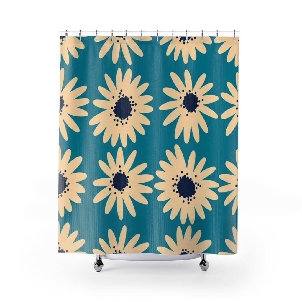 Retro Daisy Flowers Mod Boho Shower Curtain - Funky and Groovy Bathroom Decor for the 70's