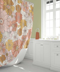 Retro Floral Shower Curtain, Boho 60's 70's Hippie Bathroom Accessory, Vintage Curtain for Unique Vibe