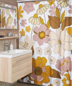 Retro Floral Shower Curtain, Boho 60's 70's Hippie Bathroom Accessory, Vintage Curtain with Fun Vibe