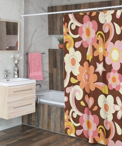 Retro Flower Power Shower Curtain, 70's Inspired Bathroom Decor, Unique Bathroom Accessory