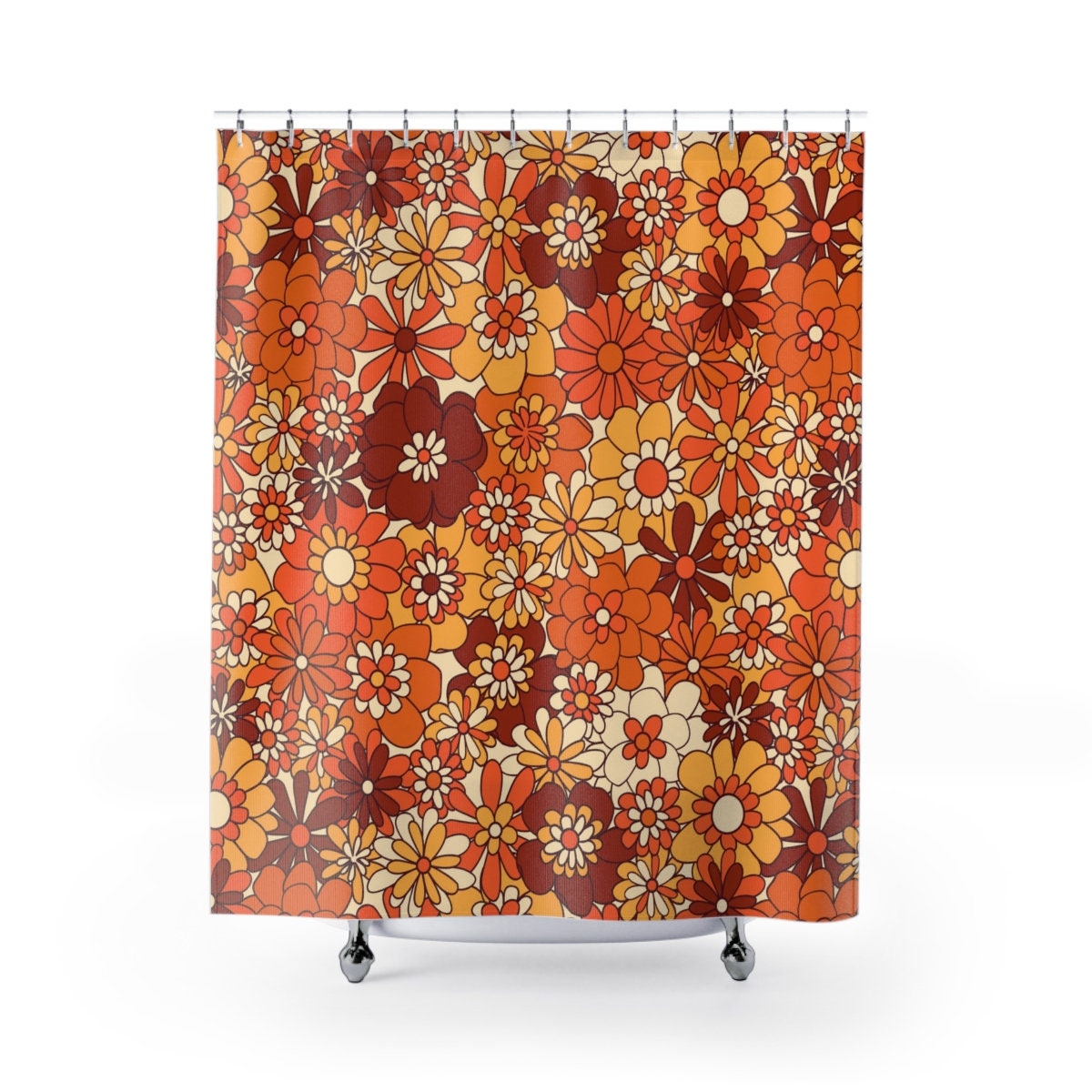 Retro Flower Power Shower Curtain for 70s Hippie Bath Decor - Image 2