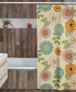 Retro Flower Shower Curtain, Hippie Inspired Bathroom Decor, Tub Curtain