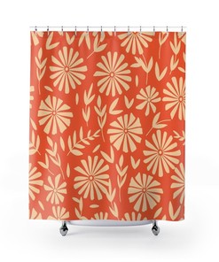 Retro Flowers Mod Boho Shower Curtain, 1970's Hippie Groovy Bathroom Decor with Colorful Designs