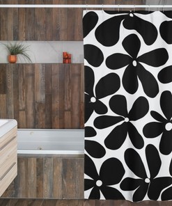 Retro Flowers Mod Boho Shower Curtain, 1970's Hippie Groovy Bathroom Decor with Unique Designs
