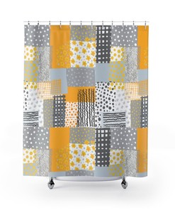 Retro Flowers and Patchwork Design Retro Shower Curtain for a Quirky Bathroom