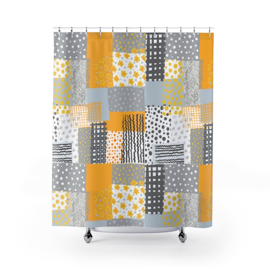 Retro Flowers and Patchwork Design Retro Shower Curtain for a Quirky Bathroom
