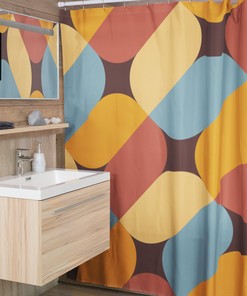Retro Geometric Shower Curtain, Boho 60's 70's Hippie Bathroom Accessory, Vintage Curtain for Groovy Vibe
