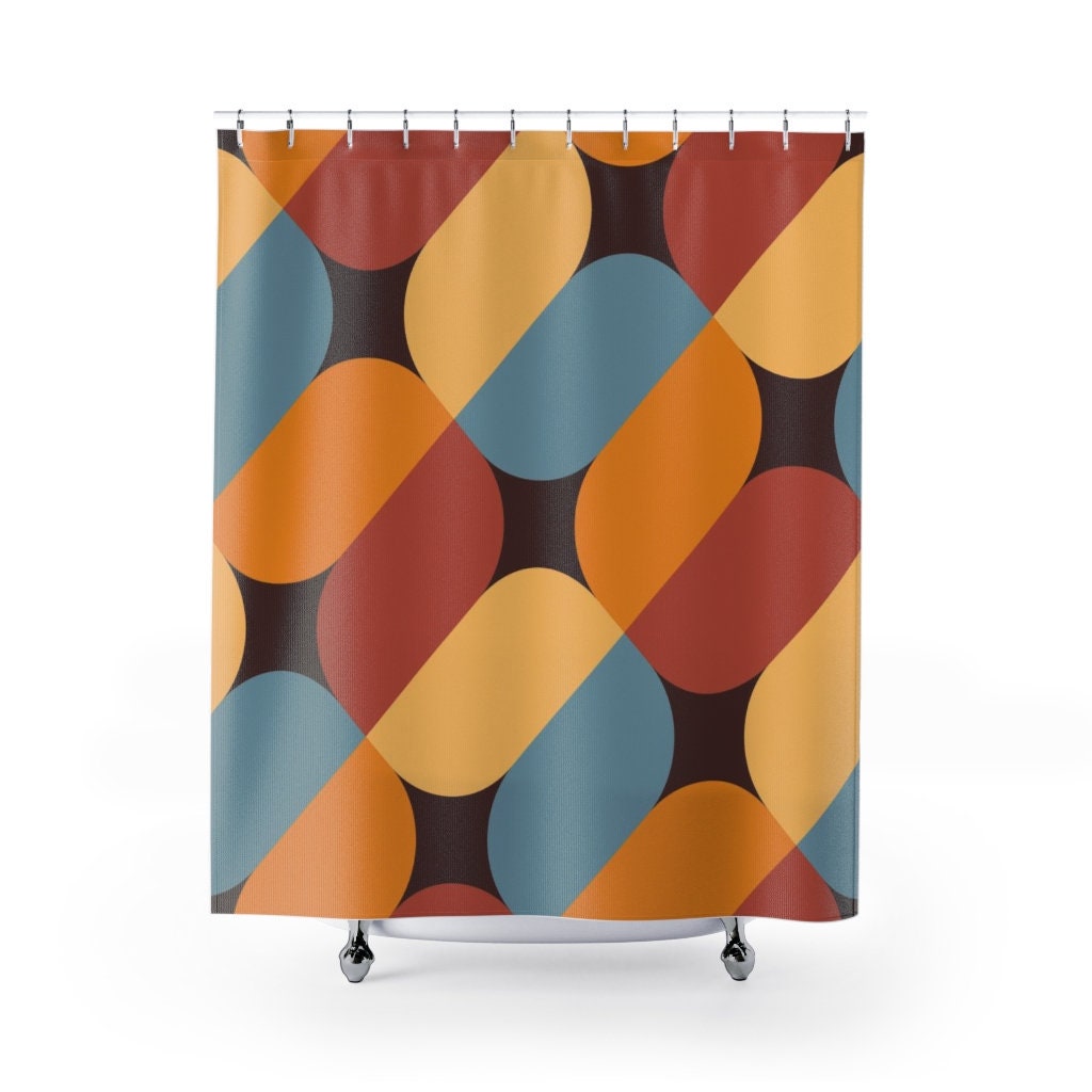 Retro Geometric Shower Curtain, Boho 60's 70's Hippie Bathroom Accessory, Vintage Curtain for Groovy Vibe - Image 2