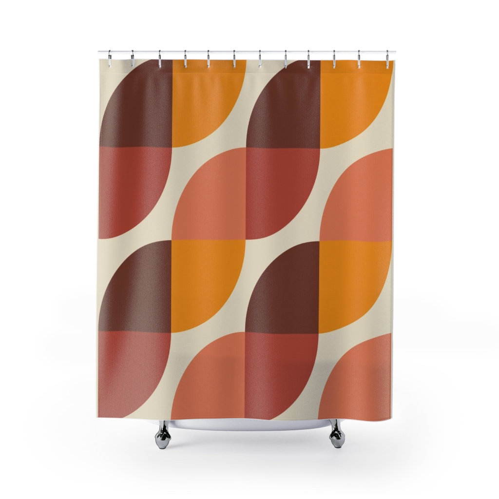 Retro Geometric Shower Curtain, Funky 60's 70's Hippie Bathroom Accessory, Chic Vintage Curtain for Unique Vibe - Image 2