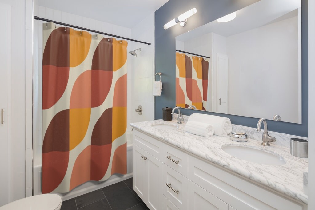 Retro Geometric Shower Curtain, Funky 60's 70's Hippie Bathroom Accessory, Chic Vintage Curtain for Unique Vibe - Image 3