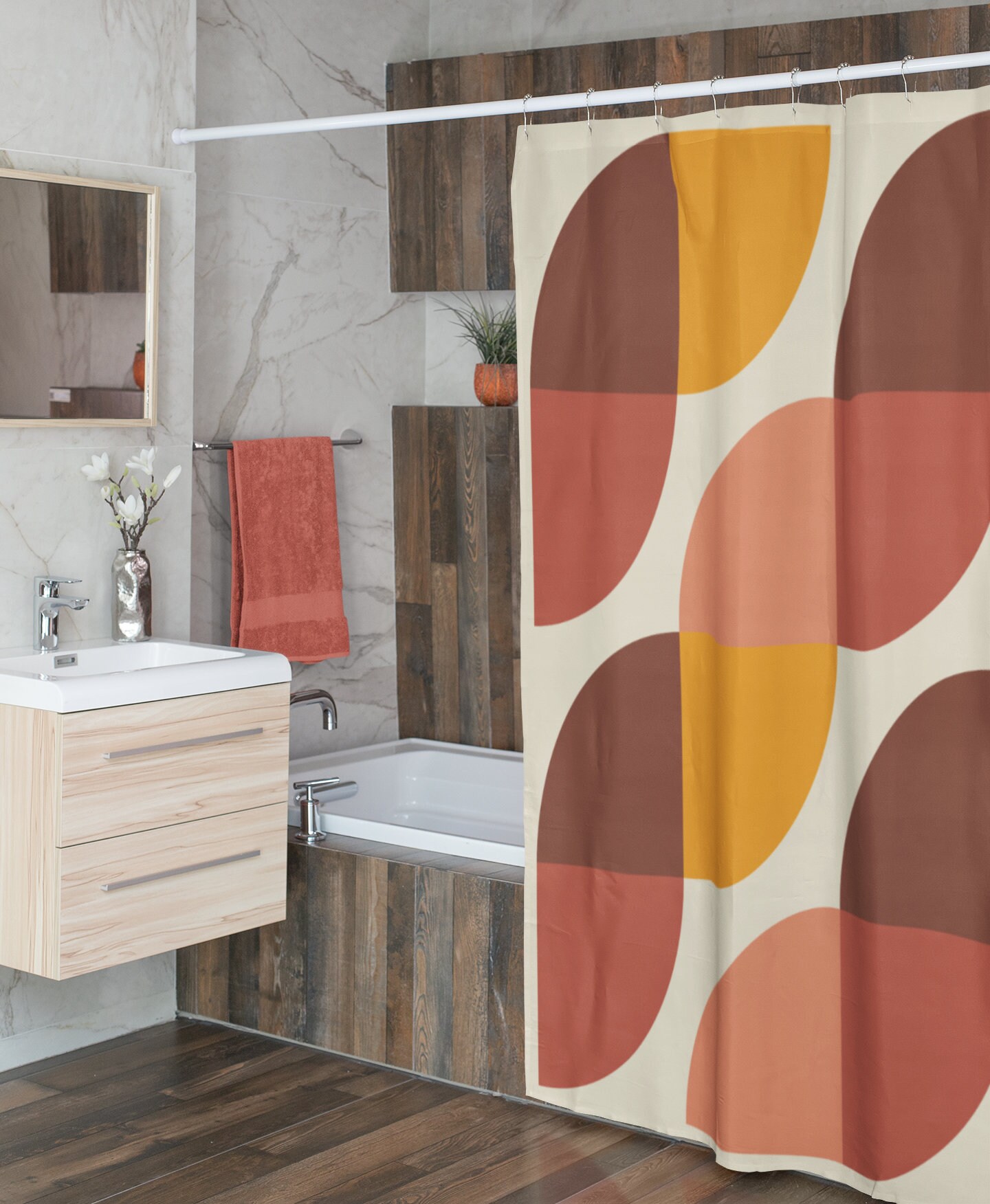 Retro Geometric Shower Curtain, Funky 60's 70's Hippie Bathroom Accessory, Chic Vintage Curtain for Unique Vibe - Image 4