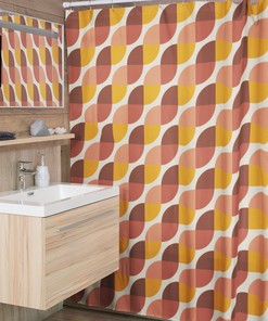 Retro Geometric Shower Curtain, Groovy 60's 70's Hippie Bathroom Accessory, Retro Bathroom Decor