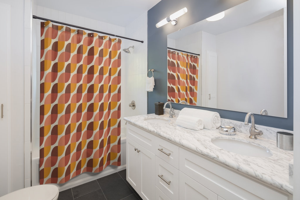 Retro Geometric Shower Curtain, Groovy 60's 70's Hippie Bathroom Accessory, Retro Bathroom Decor - Image 3