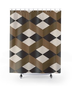 Retro Geometric Shower Curtain, Guest Bathroom Decor with Vibrant Colors and Retro Design