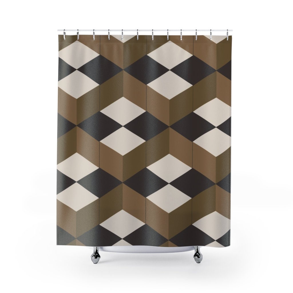 Retro Geometric Shower Curtain, Guest Bathroom Decor with Vibrant Colors and Retro Design