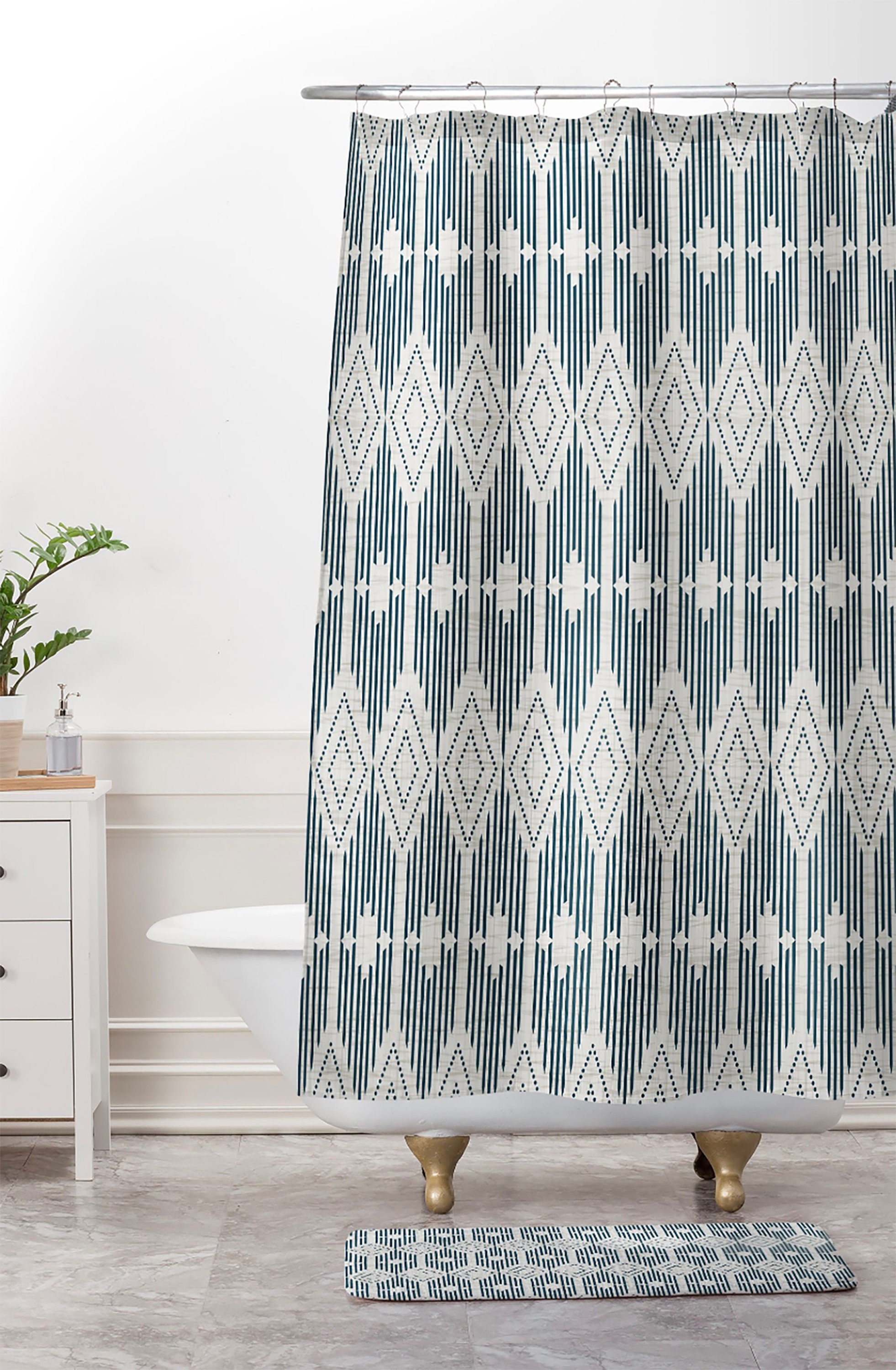 Retro Geometric Shower Curtain, Modern West End Design, Fabric Bathroom Decor